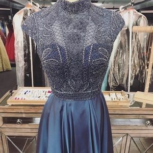 sherri hill blue/gunmetal homecoming dress
